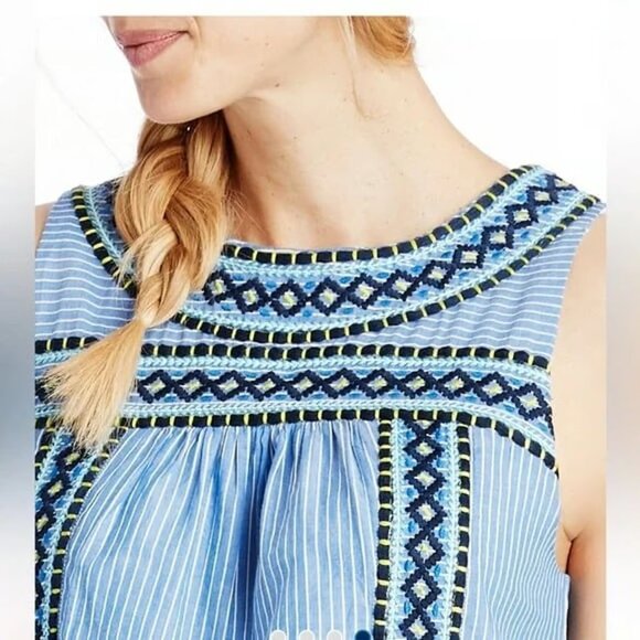 Vineyard Vines Yarn Dye Stripe Embroidered Shift Dress Blue White Cotton Medium - Picture 2 of 10